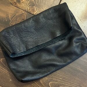 Eileen Fisher Textured Black Leather Fold-Over Clutch